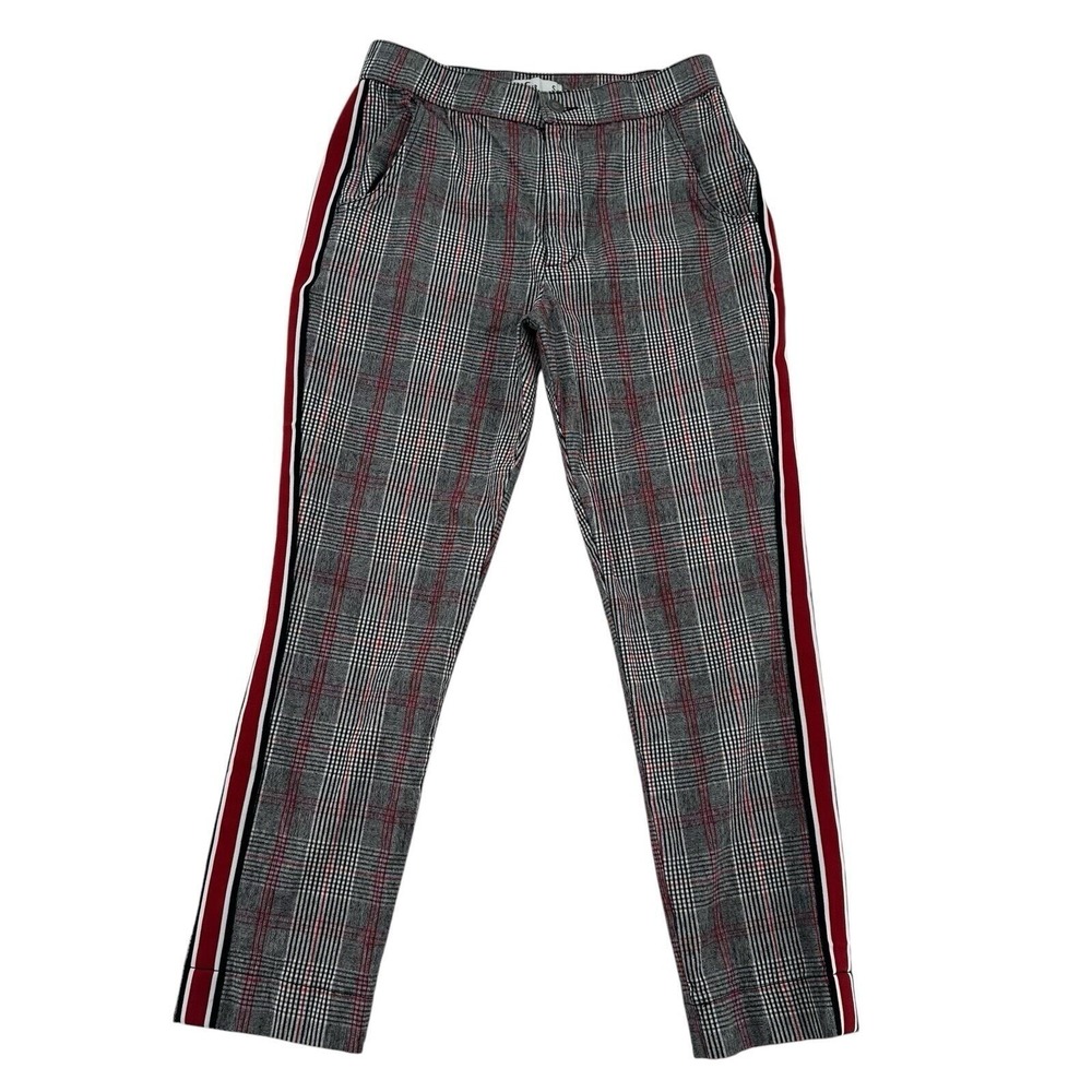Hollister Women Sz S Plaid High Rise Tapered Pants Grey Red Side Stripe  Casual